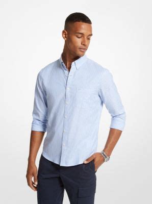 michael kors striped half zip up tee|Striped Stretch Cotton Shirt .